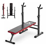 Max Strength 4 in 1 Adjustable Weight Bench with Dip Station Adjustable Folding Heavy Duty Weight Lifting Bench Multifunction Weight Lifting Flat Incline And Decline For Home Gym Exercise Black/Red