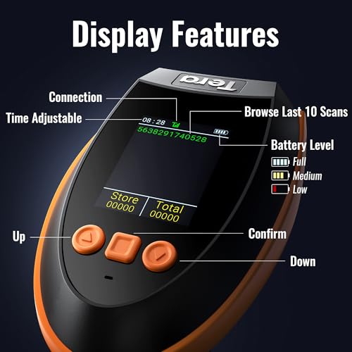Tera 1D 2D QR Barcode-Scanner mit digitalem Einstellungsbildschirm & Tastenfeld Schnellscan funktioniert mit Bluetooth 2.4G Drahtlos & USB-Kabelverbindung deutsche Anleitung HW0009