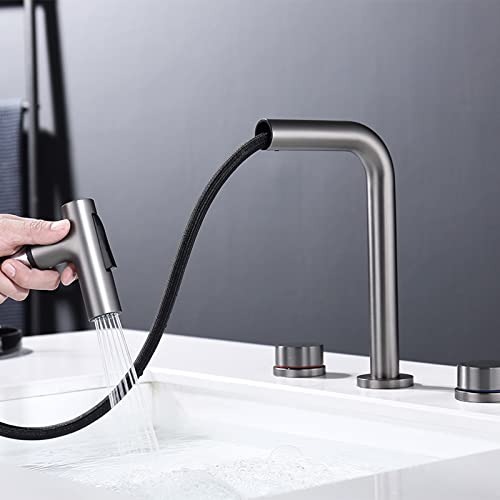 Robinet mitigeur de lavabo extractible noir avec double levier pratique
