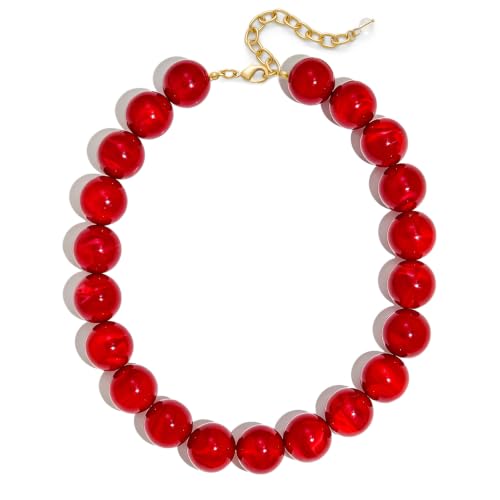 HolidayQbee Chunky Beaded Necklace for Women Colorful Big Bead Choker Necklace Fashion Trendy Summer Boho Large Bead Statement Necklaces Beach Vocation Holiday Jewelry Gifts