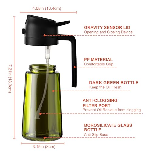 CXINYI - 16oz/470ml Olive Oil Dispenser for Kitchen with Stickers - 2 in 1 Olive Oil Sprayer for Cooking, Air Fryer, and Salad, Black (Gentle-Proof Kitchen Gadget) - Image 7