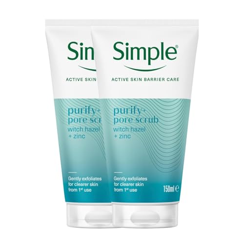 Image of Simple Daily Skin Detox Clear Pore Scrub 150ml, 2 Pack | Face Exfoliator for Oily Skin | Removes Dirt, Oil & Dead Cells | Clears Blackheads & Pores | Gentle Daily Scrub for Smoother, Clearer Skin