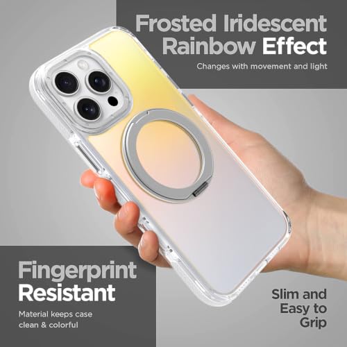 Image of Magnetic for iPhone 16 Pro Max Case with 360 Stand [Compatible with Magsafe] [Fluorescent Design] [1 Screen Protector] Slim Translucent Matte Case for iPhone 16 Pro Max 6.9 inch, White