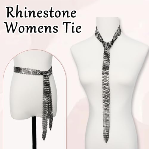 Rhinestone Neck Tie for Women Long Skinny Ties for Women Sparkle Crystal Tie for Prom Wedding Party 6