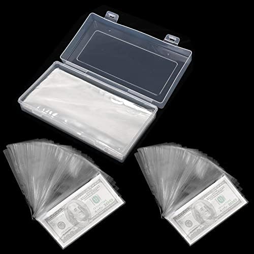 YASUOA 300 Pieces Paper Money Holder with Storage Case Bill Protector Slab Album Banknotes Currency Collection Sleeves Protector Bag Clear