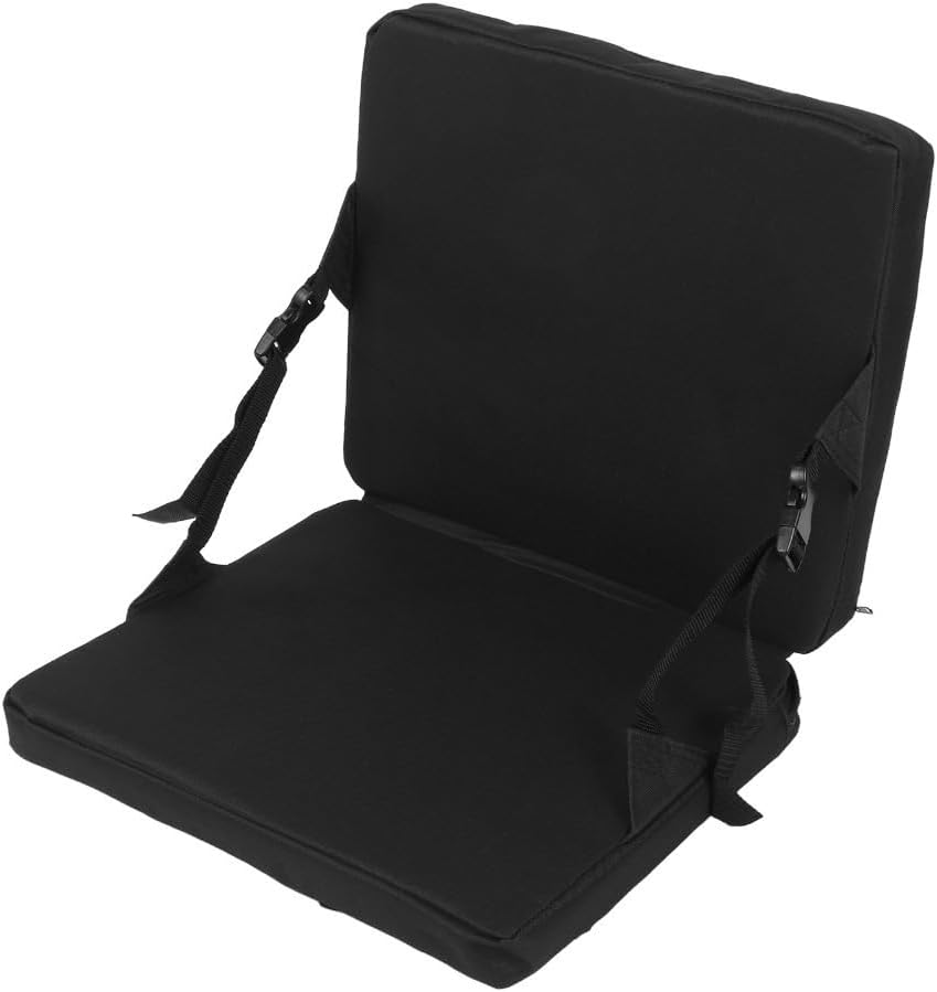 Cushion with Backrest, Portable Stadium Seat Floor Chair with Adjustable Reclining Support, Zippered Pocket and Carry Handle for Travel and Hiking