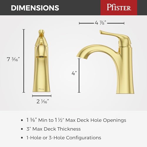 Pfister Willa Bathroom Sink Faucet, Single Control, 1-Handle, Single Hole, NSF Certified, Brushed Gold Finish, LF042MALBG
