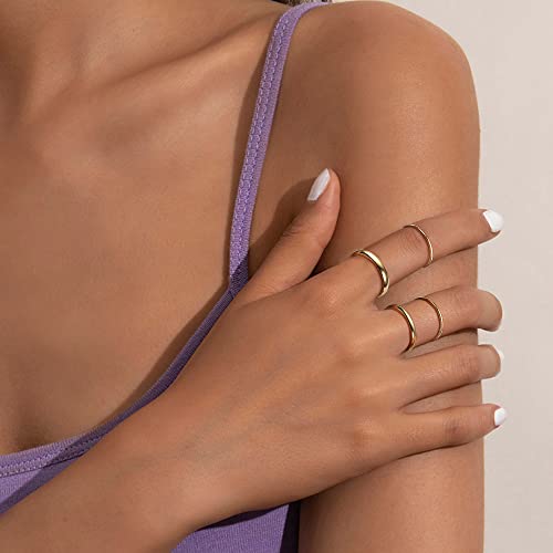 THUNARAZ 14K Gold Filled Rings Stacking Rings for Women Stackable Thin Gold Ring Plain Pinky Thumb Midi Statement Band Ring Comfort Fit 4Pcs 1mm 2mm 3mm 5mm - Thumbnail 2