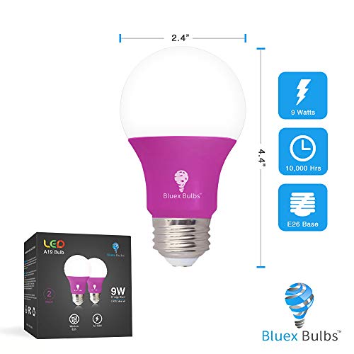 Bluex Bulbs 2 Pack LED A19 Pink Light Bulb - 9W (60Watt Equivalent) - E26 Base Pink LED Pink Bulb, Party Decoration, Porch, Home Lighting, Holiday Lighting, Decorative Illumination - Thumbnail 2
