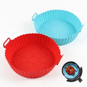 Barbqtime Air Fryer Silicone Liners 2 Pack, 8 Inch Reusable Silicone Liners Pot for 3-5 QT Air Fryer, Non-stick Silicone Air Fryer Basket Liners for Ninja Air Fryer AF101/ AF161/AF150, Red & Blue