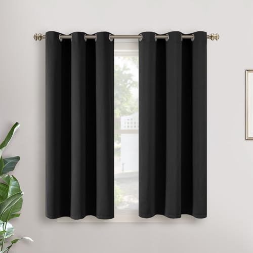 Image of YoungsTex Small Blackout Curtains 45 Inches Long for Kitchen Short Window - Black Thermal Insulated Drapes with Grommet Darkening Privacy for Cafe Bathroom, 2 Panels, 34 x 45 Inch