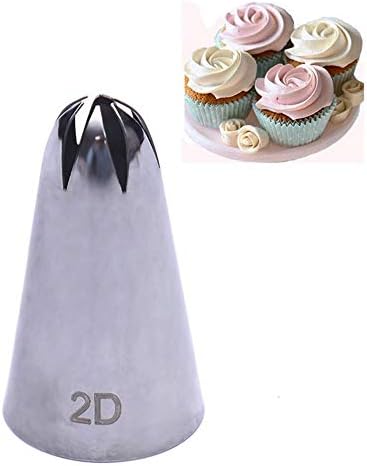 CN-Culture 2 2D Rose Flower Cake Decorating Icing Tips Cupcake Nozzles, Stainless Steel