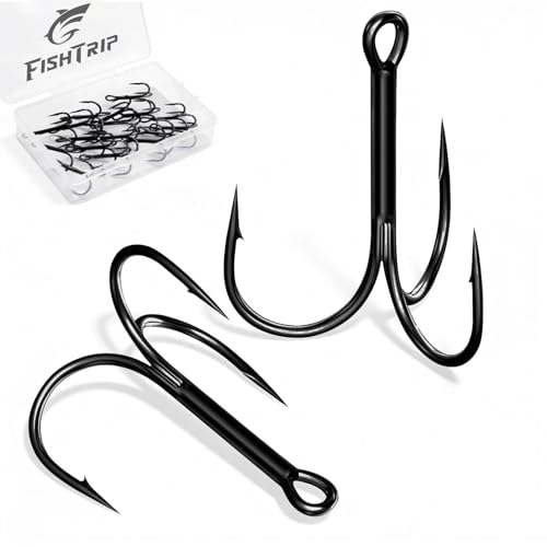 FishTrip Fishing Treble Hooks Black 25pcs/Pack,Triple Hooks High Carbon Steel Brabed Sharp,Replacement Fishing Hooks on Hard Lures for Freshwater Saltwater (4#-16#) (16#_25pcs)