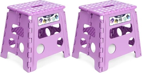 Image of Delxo 13 inch Folding Step Stool, Non-Slip Foldable Stools Up to 300 LBS, Step Stool with Handle, Lightweight for Kitchen, Bathroom, Bedroom, Garden, Light Purple, 1PC (Pack of 2)