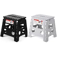 ACSTEP 13 Inch Folding Step Stool for Adults and Kids Holds Up to 300 lb Plastic Foldable Step Stools for Kitchen, Home, Outdoor and IndoorBlack&Grey