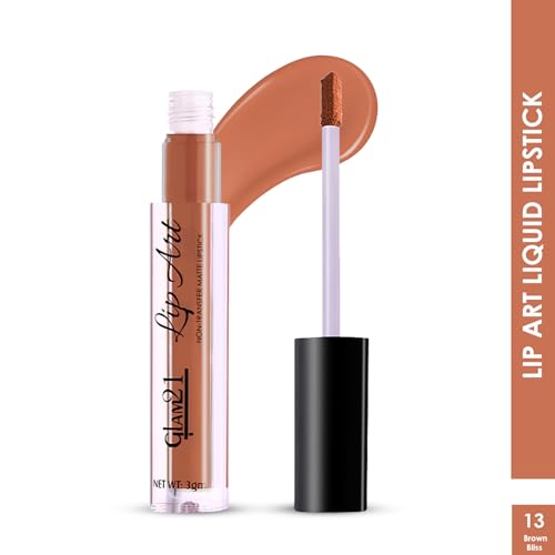 Image of Glam21 Lip Art Non-Transfer Matte Liquid Lipstick | Lightweight, Long-Lasting | Waterproof & Smudge-Proof Lip Colour | Intense Pigment | 3gm -Brown Bliss-13