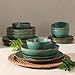 Gibson Home Hazeltine 16-Piece Green Stoneware Dinnerware Set – Plates and Bowls, Durable Ceramic Kitchen Dinner Set