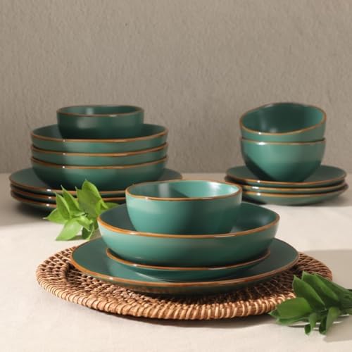 Gibson Home Hazeltine 16-Piece Green Stoneware Dinnerware Set – Plates and Bowls, Durable Ceramic Kitchen Dinner Set by Gibson Home - Image 3