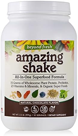 Beyond Fresh Amazing Shake, Superfood Formula, Plant Protein Based, Low Net Carbs, Wholefood Protein, Meal Replacement, Natural Chocolate Flavor, 999 Grams, White
