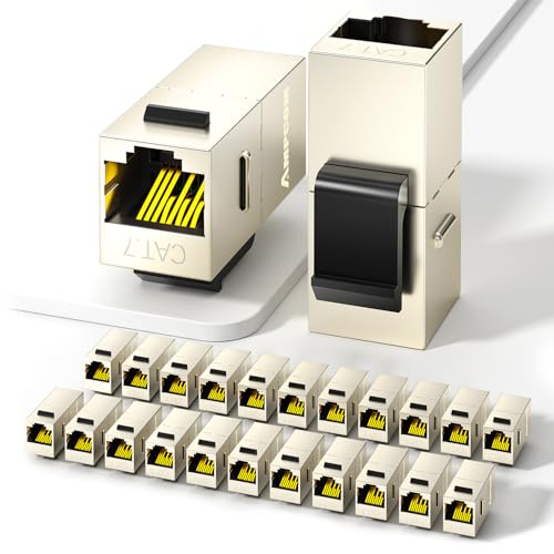 AMPCOM CAT7 Keystone Coupler, 24-Pack Pass Through RJ45 Keystone Jack, Shielded Female to Female Ethernet Feedthrough Inline Coupler