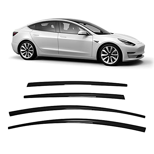 Jsp Out-Channel Side Window Deflector Strip, Rain Guard For Tesla Model 3 2017-2022, Dark Smoke Acrylic, Adhesive Tape Mount Wind/Sun/Rain Shade, Set Of 4 #TOP12