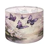 Purple Lampshades Floral Lamp Shades Boho 1 Pack Elegant Butterfly Pond Art Pastel Watercolor Hues Light Shade for Table Lamps Floor Lamps Drum Lamp Shades Lampshade Replacement