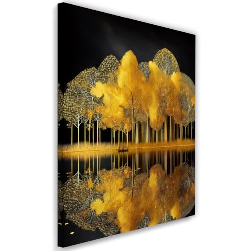 Cuadro de árboles dorados para salón, lienzo abstracto negro y oro que transforma tu dormitorio 2