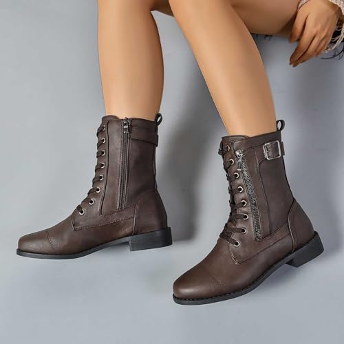 Bottines mi-mollet en cuir véritable marron café chic taille 39.5 - 7