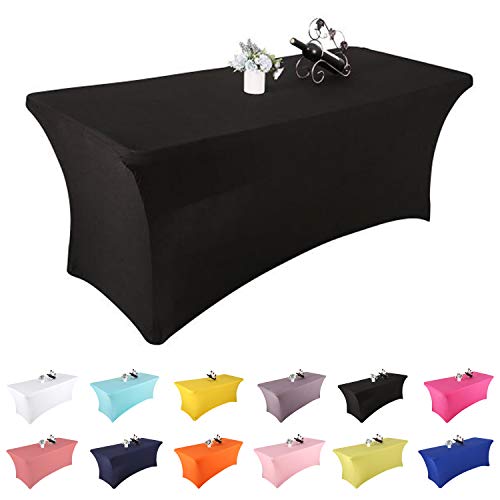 Yetomey Rectangular Fitted Spandex Tablecloths Stretchable Patio Table Covers for Birthday Party Wedding Pop Up Shop More Flexibility & Weight (Black, 8FT)