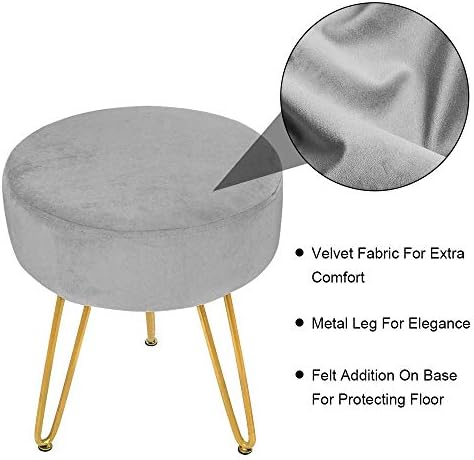 FoFxly Round Footstool Velvet Ottoman Footrest Modern Upholstered 3-Legged Decorative Footrest Dressing Table Stool Chair for Living Room (Grey Footstool)