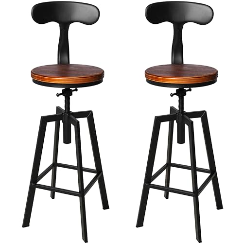 Set de 2 Butacos Industriales con Respaldo Giratorio Asiento de Madera Altura Ajustable 25-32 pulgadas miniatura 1