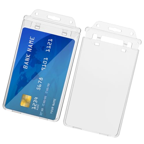 Amaxiu Locking ID Badge Holder, 2 Pcs Heavy Duty Card Holder Clear Hard Plastic Badge Card Protector Vertical Top Load Badge Case Can Hold Two Card Badge Protector School Office Supplies