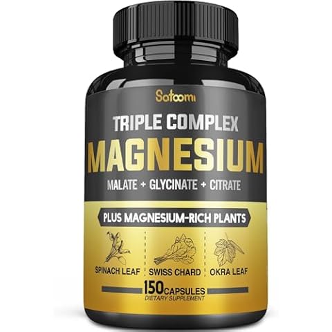 Satoomi 11in1 Magnesium Glycinate, Magnesium Malate, Magnesium Citrate - Magnesium Complex Capsules - 15500 mg per Serving - Support Muscle, Joint, Heart, & Digestive Health - 150 Count Cover