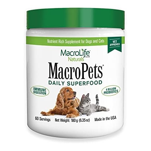 MacroLife Naturals MacroPets Greens Superfood Supplement Powder Topper for Dog Cat Small Mammal, Natural Nutrition Boost Probiotics Digestive Enzymes Vitamin E - Immune Gut Health & Energy - 6.35oz Cover