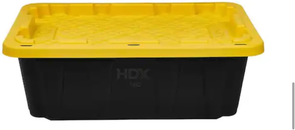 HDX 57 Gal. Tough Storage Tote in Black with Yellow Lid single
