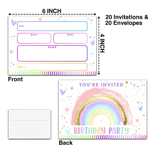 Ystep Rainbow Birthday Party Invitations, 20 Invite Cards With Envelopes, 4"X6" Girls Birthday Party Invites - A03 #TOP1