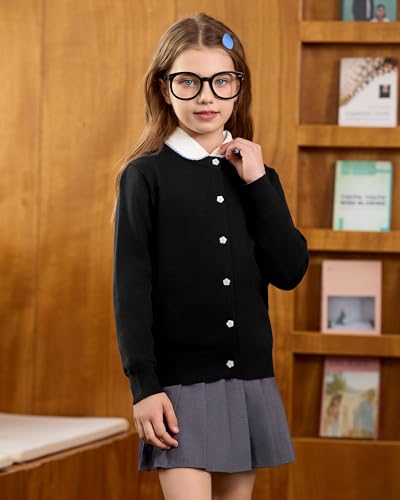 Image of Girls Cardigan Sweater School Uniforms Toddler Long Sleeve Button Knit Solid Sweaters Tops