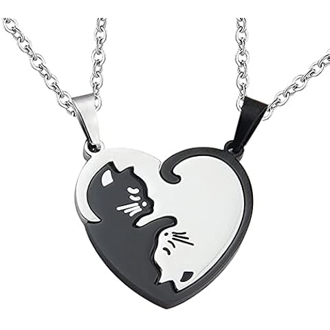 YALLNASL Cat Matching Necklaces Heart Pendant Necklace for Women Men Relationship Friendship Necklaces for 2 Cat Necklace for Couples Best Friends BFF Christmas Birthday Gift Cover
