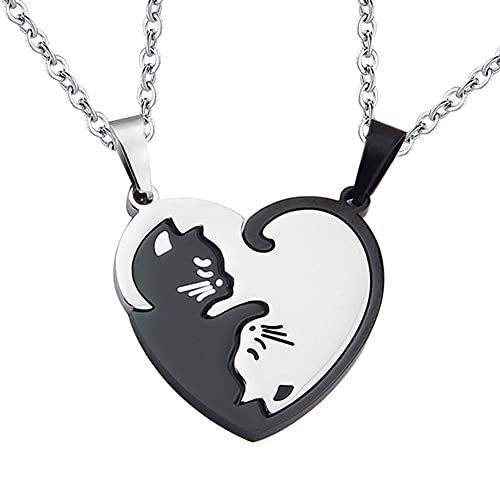 Anniversary Christmas Gift for Friends Husband Wife - Cat Friendship Necklace for 2 Girls Boys Matching Necklaces for Best Friends Sisters Brother Boyfriend Girlfriend