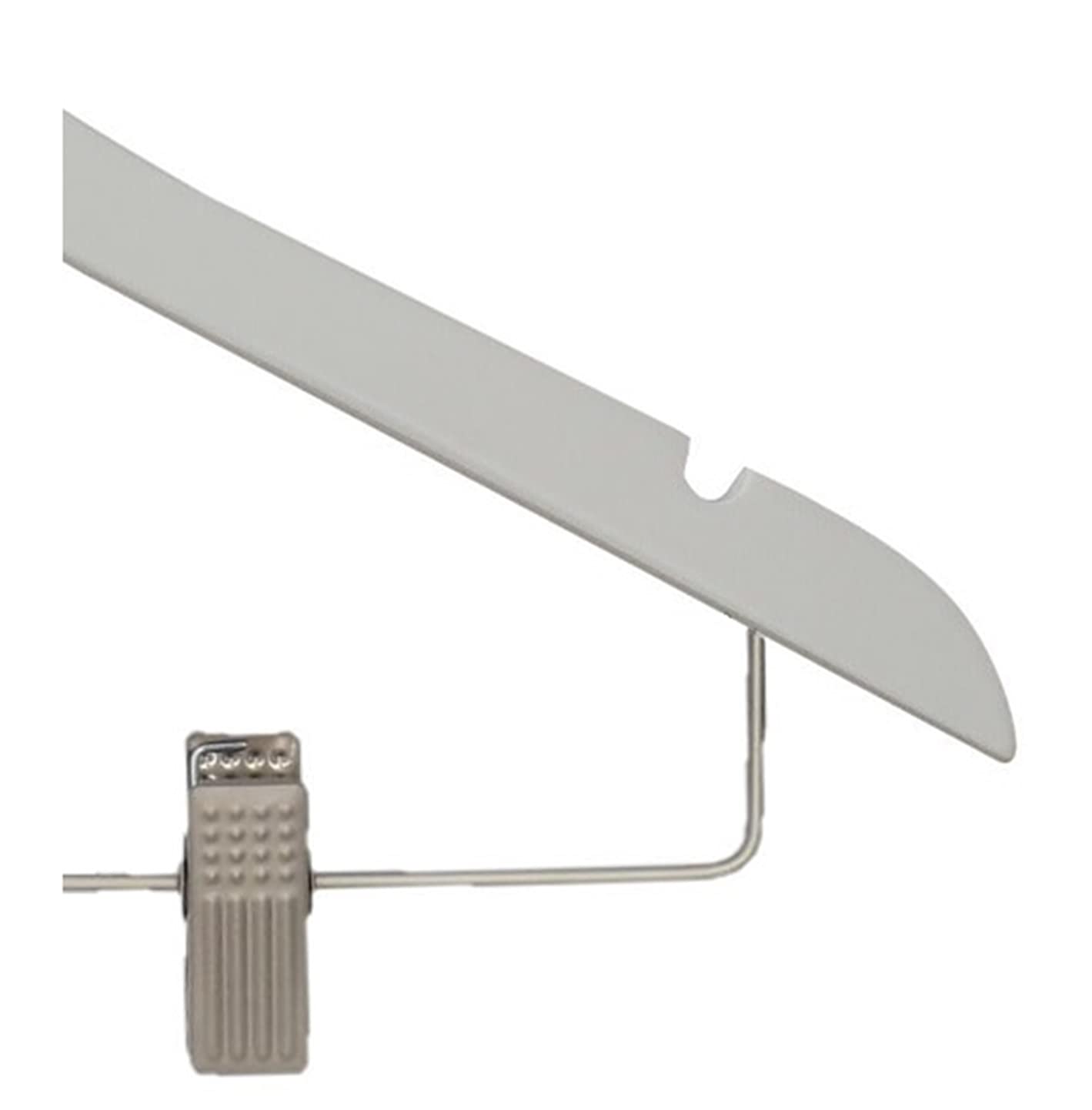 17" NAHANCO Slimline Space Saving Wooden Suit Hanger with Brushed Chrome Clips, Low Gloss White - 50/CTN.