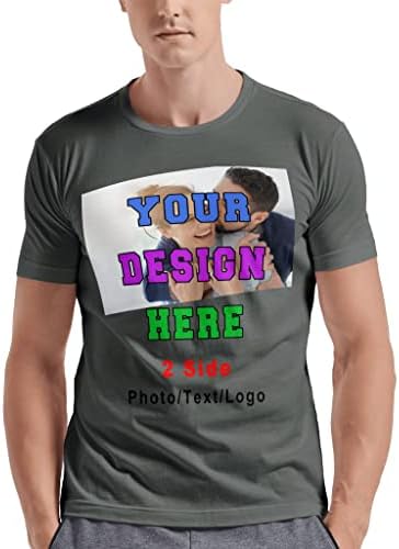 Custom T Shirts Personalized Add Your Photo Text Ultra Soft for Men Women, Front & Back Print Heavy Cotton Short Sleeve T Shirt