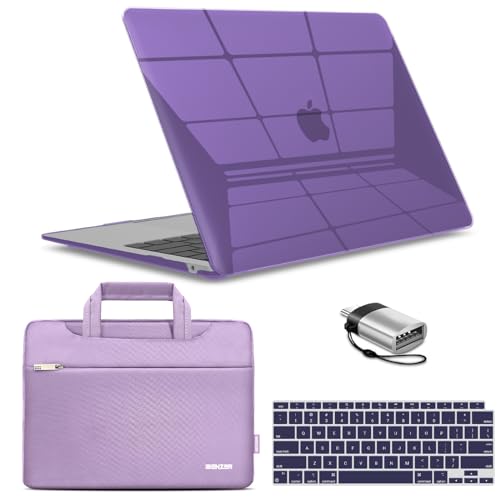 IBENZER Compatible with New MacBook Air 13 inch Case 2022 2021 2020 M1 A2337 A2179 A1932, Hard Shell Case & Sleeve & Keyboard Cover & Type C for Mac Air 13 with Touch ID, Crystal Purple, MAT13-CYPU+3
