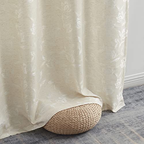 HLC.ME Zoey Jute-Flachs Leinen Blumen Jacquard Privatsphäre Lichtfilterung Transparent Fenster Ösen Bodenlänge Dicke Vorhänge Vorhänge für Kinderzimmer & Wohnzimmer, 2 Paneele (54W x 84L, Weiß) Cover