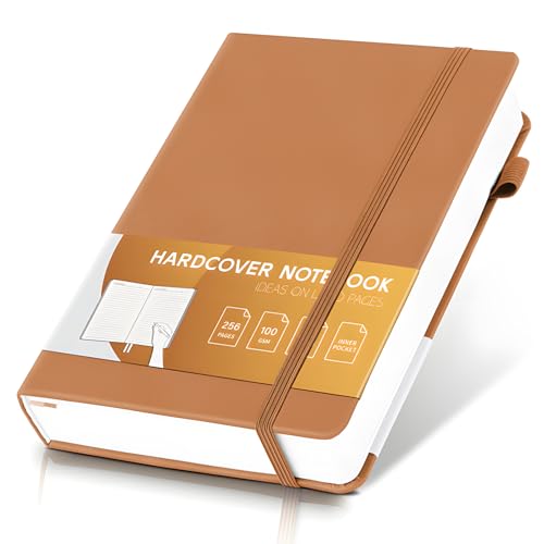 MINICAGIE Lined Journal for Women Men 256 Pages 100 Gsm Thick Textured Leather Journaling Notebooks for Writing A5 Wide Ruled Hardcover Notebook for Work School Note Taking, 5.7 x 8.3 In, Yellow