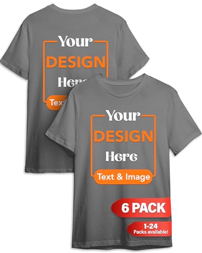 Custom 2 Sided T-Shirts 6 Pack - Design Your Own Shirt - Front and Back Printing on Shirts - Add Your Image Photo Logo Text Number Gravel Tshirt for Men and Women