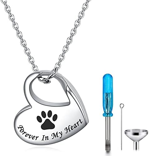 YOTHIWAD Heart Urn Necklace for Ashes Cremation Jewelry Forever in My Heart Engraved Stainless Steel Keepsake Waterproof Memorial Pendant for loved One with Filling Kit