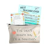Moonlight Makers Funny Office Supplies Gift Set - Best Teacher Ever Pen Set, Teacher Survival Notepad, Funny Teacher Pouch - Cute Stationery Sets for Women, Funny Gifts for Friends and Coworkers