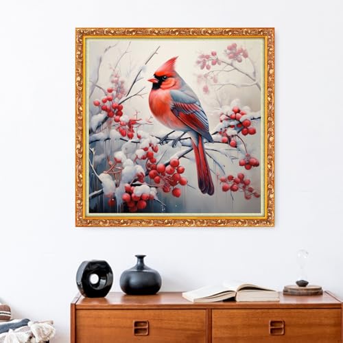 Image of Funxvoot Stamped Cross Stitch Kits Beginners Full Range of Embroidery Kits for Adults 11CT Embroidery Patterns Needlepoint Kits Printed Cross Stitch Kits-Bird Snow Scenery 18x18 inch