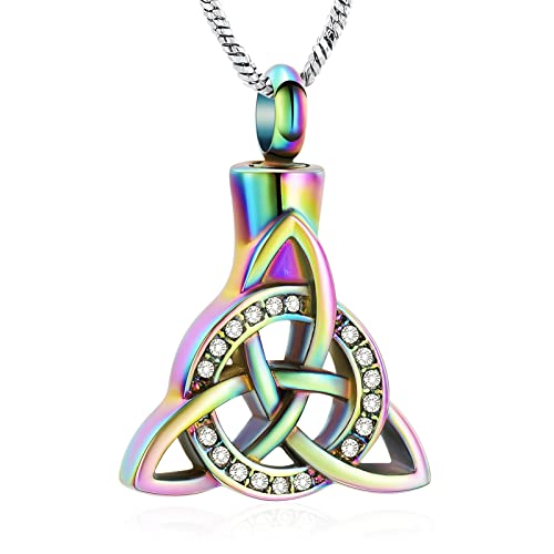 Yinplsmemory Cremation Jewelry Celtic Knot Urn Necklace for Ashes Stainless Steel Triangle Vintage Crystal Circle Ashes Keepsake Necklace