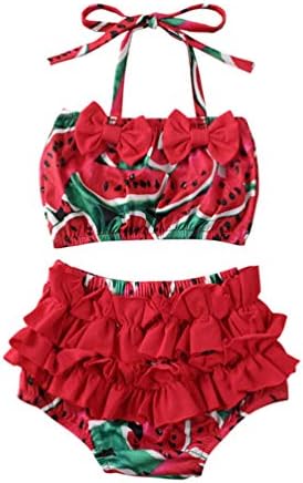 2Pcs Baby Girls Tankinis Fruits Print Swimwear Toddler Halter Bikini Sets Kids Summer Beachwear Outfit Set (Red, 0-6M)